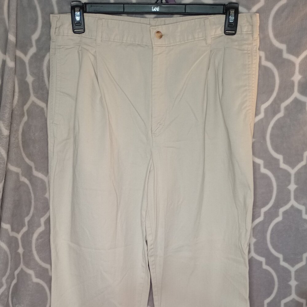 VTG 1970s h.i.s. Tan Bootcut Khaki Pleated Pants 36x32 True Vintage USA Cotton